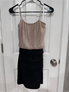 Sweet Storm Metallic Blush and Black Layered Party Dress